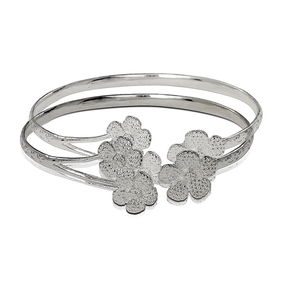 Better Jewelry .925 Sterling Silver Flower Ends Flat West Indian Bangles (pair)