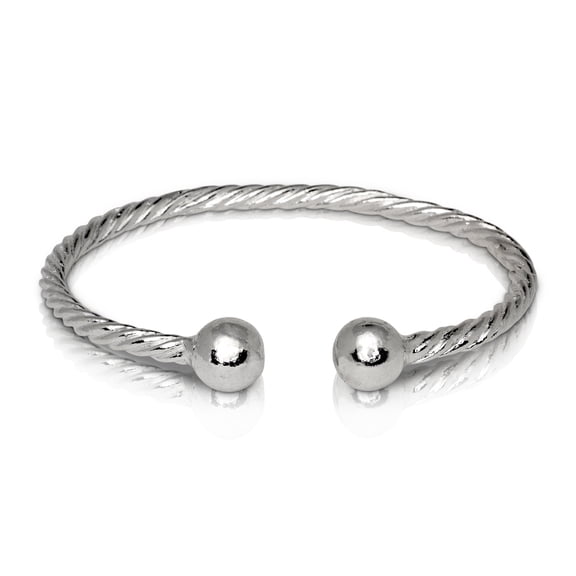 Better Jewelry BALL ENDS COILED ROPE WEST INDIAN BANGLE .925 STERLING SILVER (MADE IN USA) (1 piece)