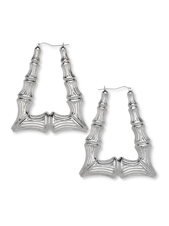 , Bamboo Hoops .925 Sterling Silver Triangle Door Knocker Bamboo Earrings Hoops