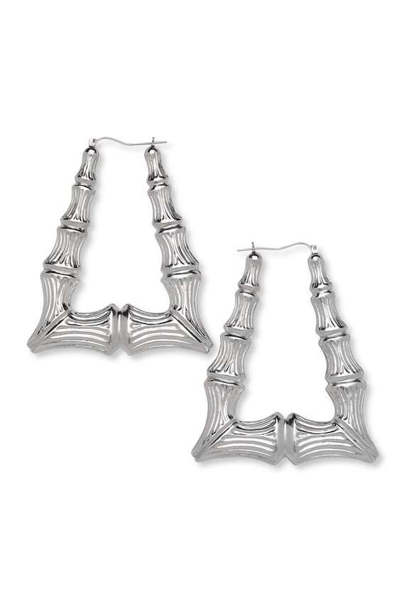 , Bamboo Hoops .925 Sterling Silver Triangle Door Knocker Bamboo Earrings Hoops