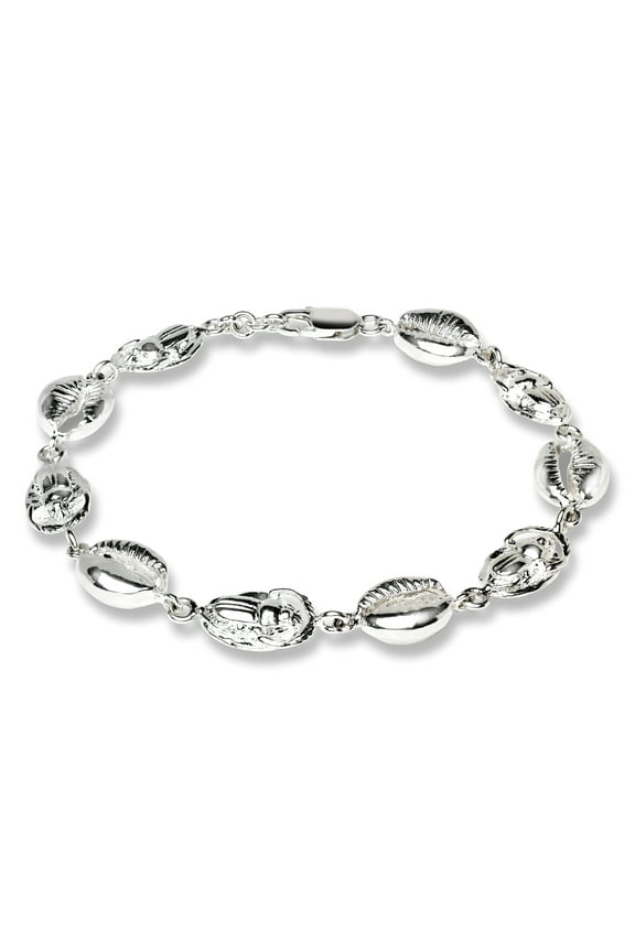 Cowrie Shell Scarab .925 Sterling Silver Link Bracelet w. Lobster Lock