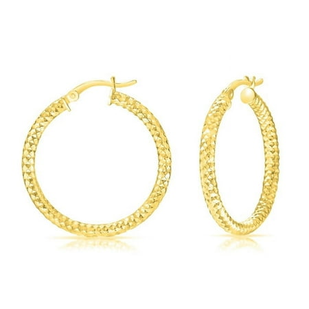 Better Jewelry Diamond Cut Hoop Earrings .925 Sterling Silver Gold Plated 4mm