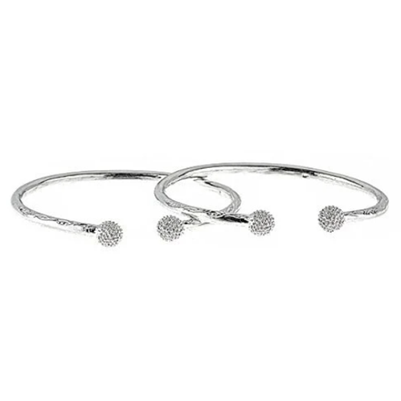 Disco Ball Ends .925 Sterling Silver West Indian Bangles 48.4 Grams, 1 pair