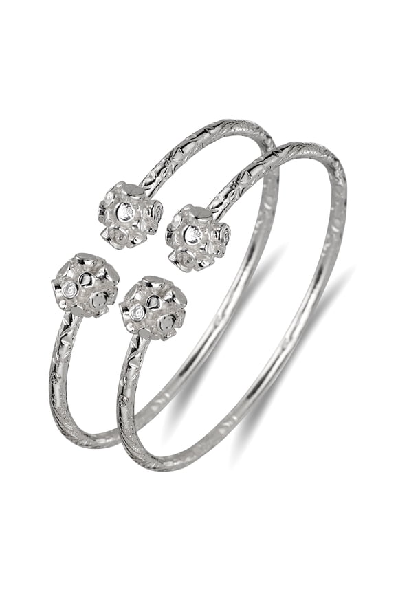 Disco Ball Ends West Indian Bangles .925 Sterling Silver (Pair) (Made in USA)