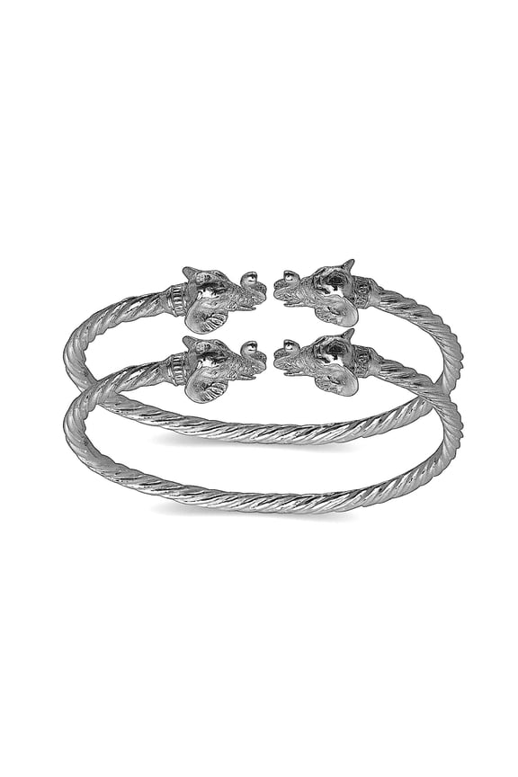 Elephant Ends Coiled Rope West Indian Bangles .925 Sterling Silver, 1 pair