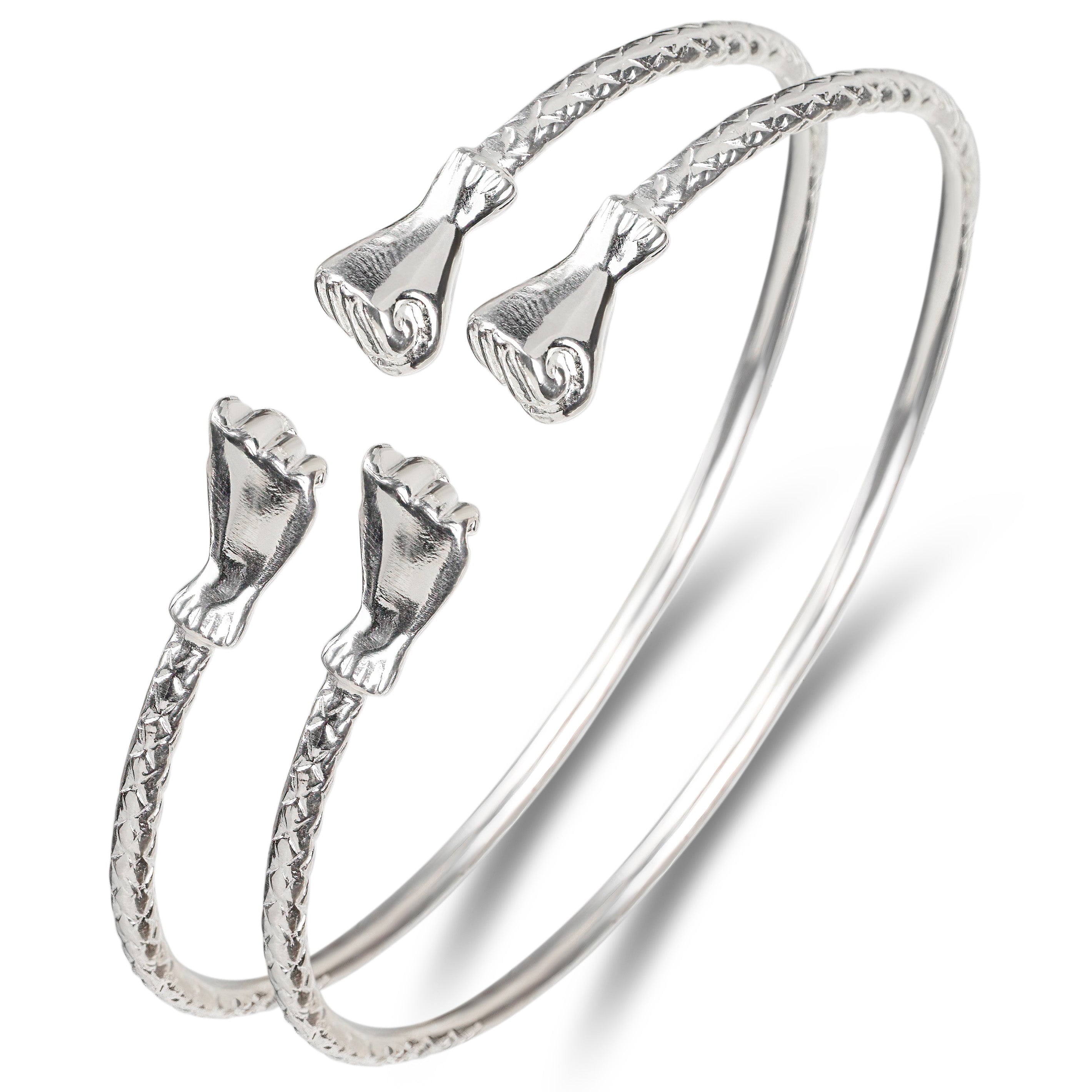 Better Jewelry Fist .925 Sterling Silver West Indian Bangles (Pair