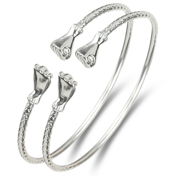 Better Jewelry Fist .925 Sterling Silver West Indian Bangles (Pair) (Made in USA)