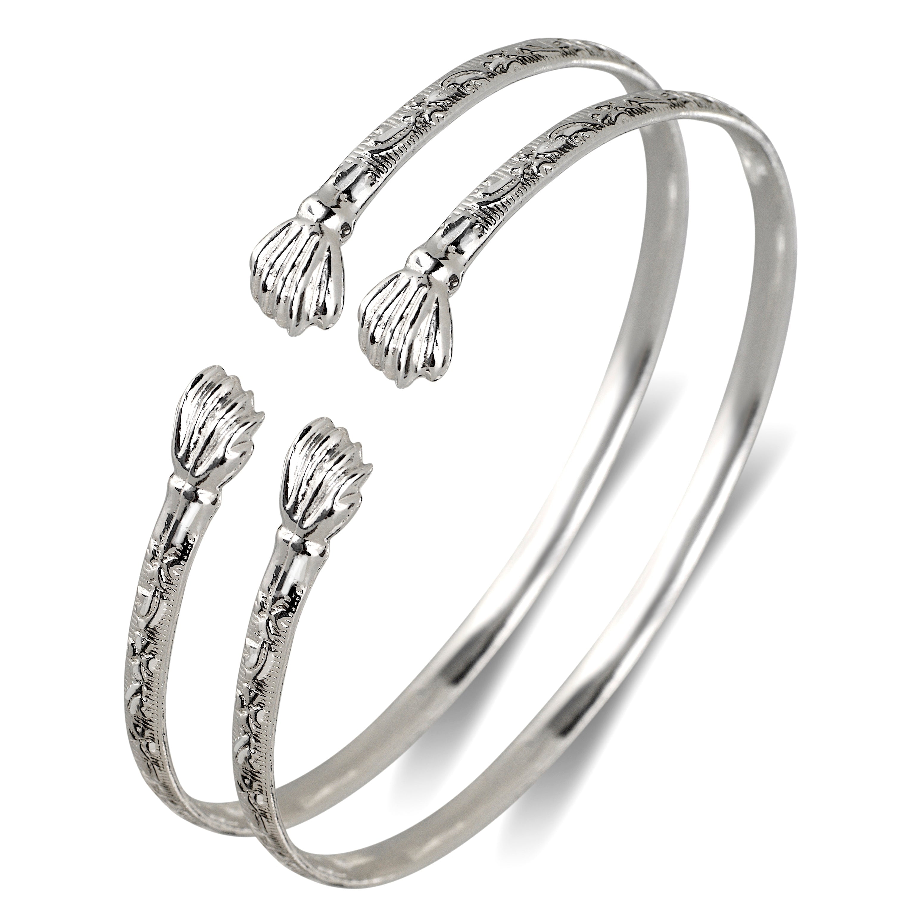 Better Jewelry Flat Fist Ends .925 Sterling Silver West Indian Bangles