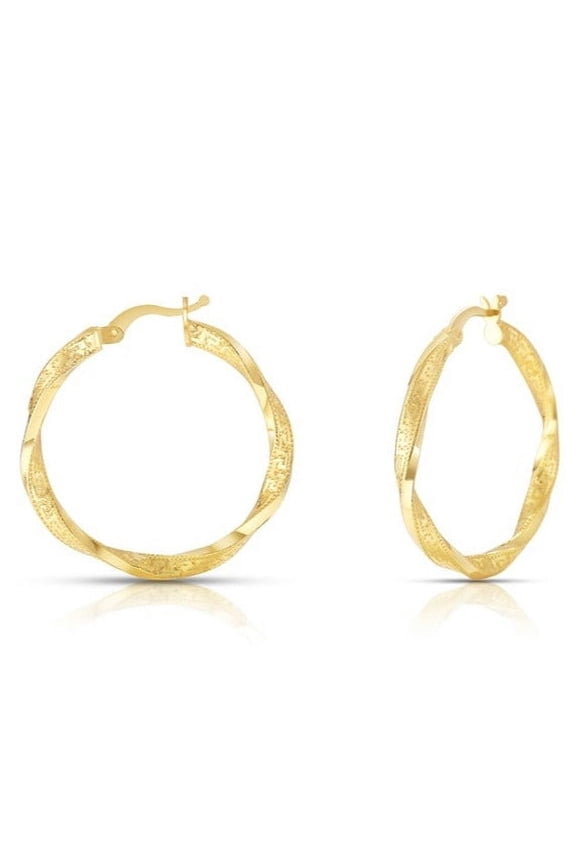 Greek Key Hoop Earrings .925 Sterling Silver Gold Plated 3mm
