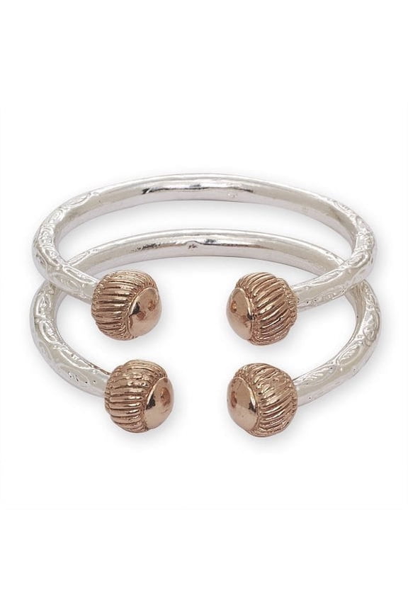 Heavy Ridged Ball .925 Sterling Silver West Indian Bangles, 1 pair