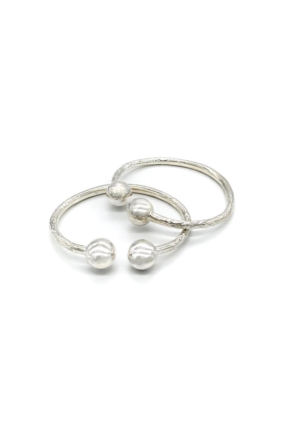 Huge Ball Ends West Indian Bangles .925 Sterling Silver (Pair)