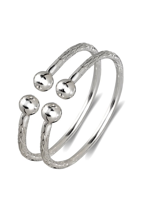 Large Ball .925 Sterling Silver West Indian Bangles (Pair) (Made in Usa)
