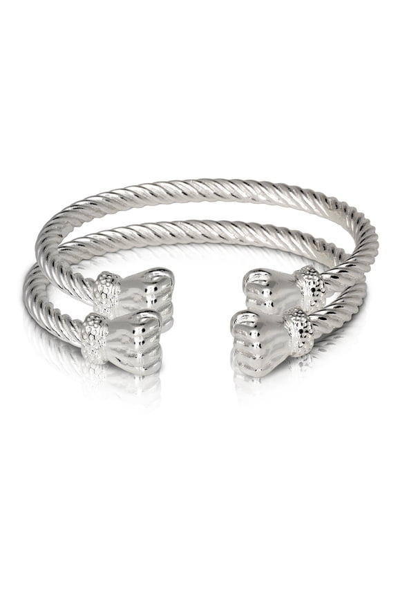 Large Fist Ends Coiled Rope West Indian Bangles .925 Sterling Silver MADE IN USA (pair)