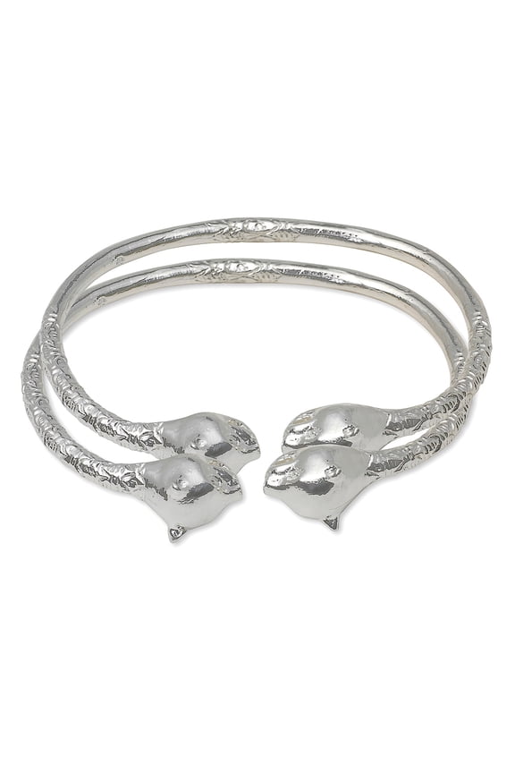 Large Panther Heads .925 Sterling Silver West Indian Bangles (Pair)
