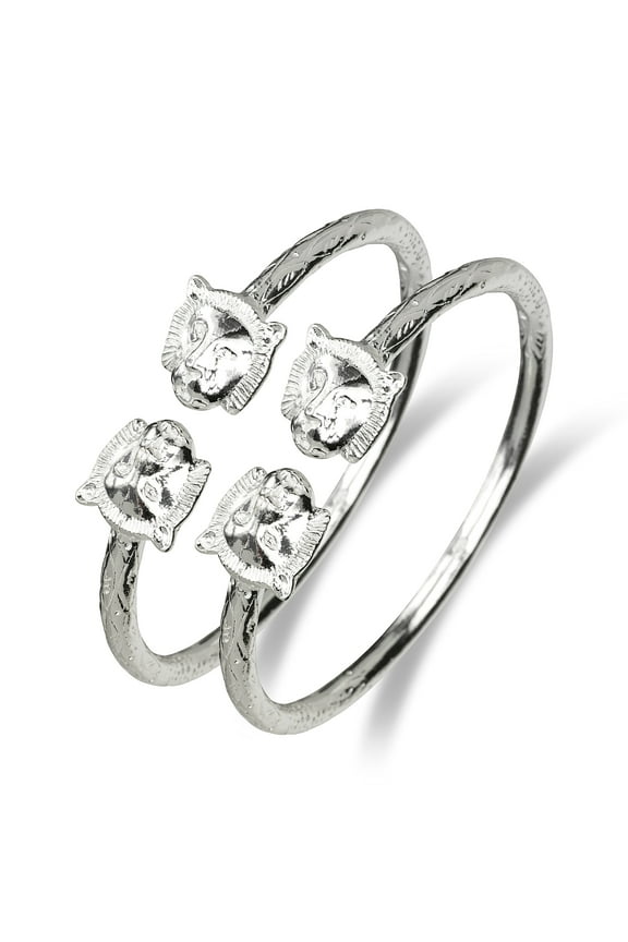 Lion .925 Sterling Silver West Indian Bangles (Pair) (Made in USA)