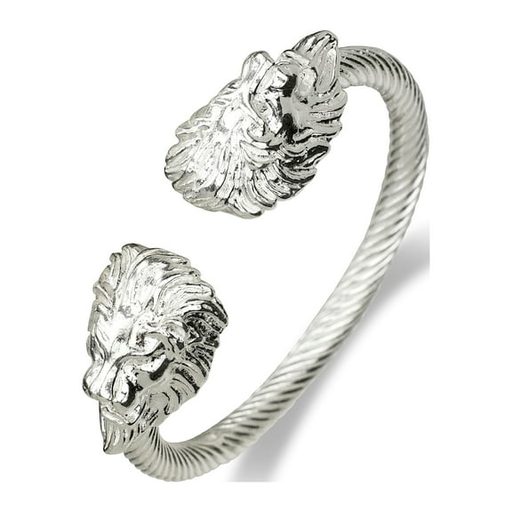 Better Jewelry Lion Ends Coiled Rope .925 Sterling Silver West Indian Bangle (1 piece) (Made in Usa)