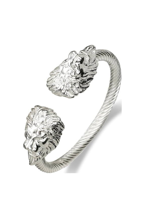 Lion Ends Coiled Rope .925 Sterling Silver West Indian Bangle (1 piece) (Made in Usa)