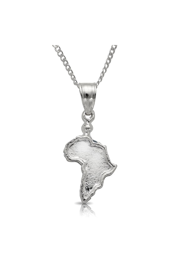 Map of Africa Pendant w. Cuban Chain .925 Sterling Silver