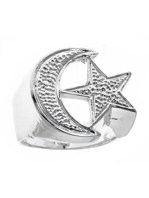 Men's .925 Sterling Silver Muslim / Islamic Crescent Moon & Star Ring