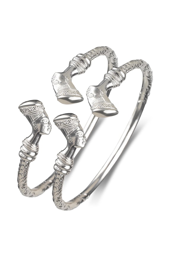 Queen Nefertiti .925 Sterling Silver Thick West Indian Bangles - Pair