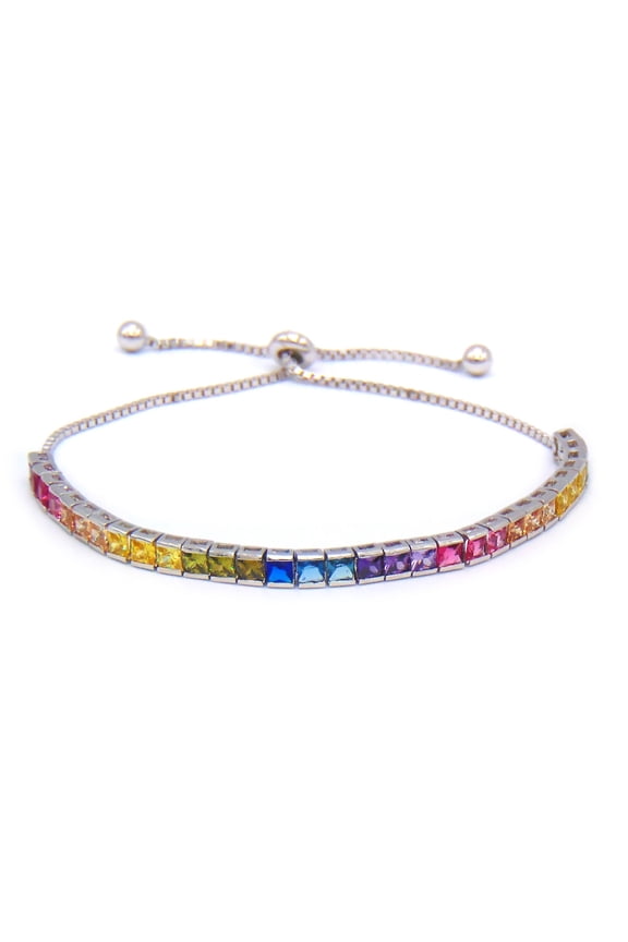 Rainbow Princess Cut 5mm CZ Tennis Bracelet .925 Sterling Silver