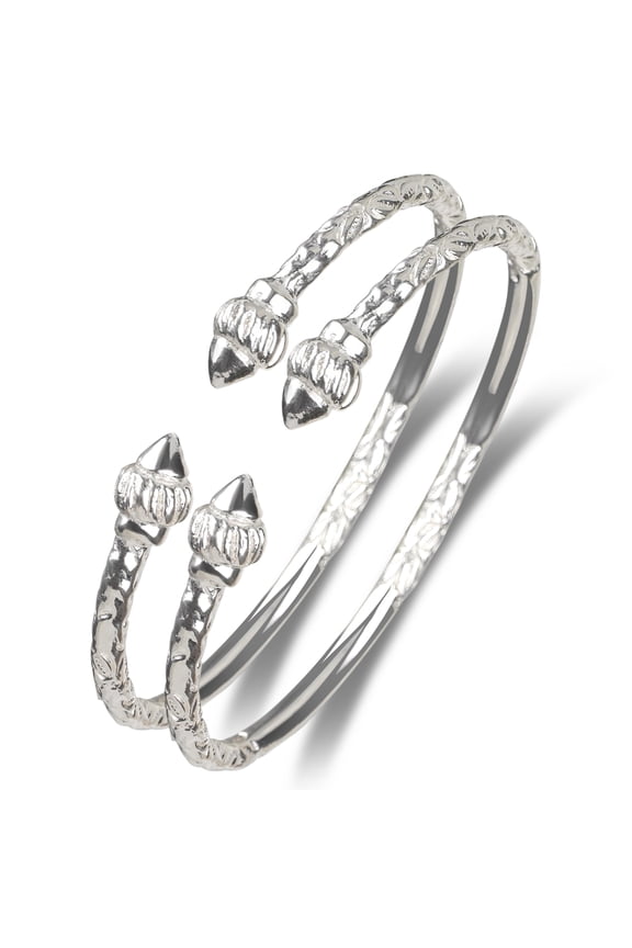 Ridged Arrow Taj Mahal .925 Sterling Silver West Indian Bangles (Made in USA), 1 pair