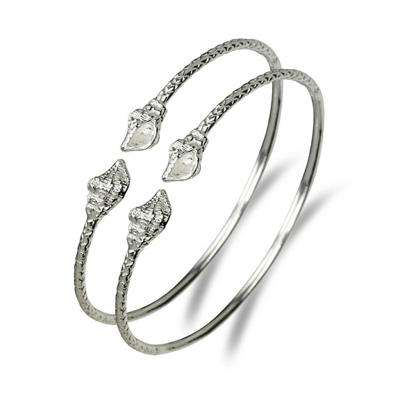 Better Jewelry Shell Ends West Indian Bangles .925 Sterling Silver (Pair), 26 grams