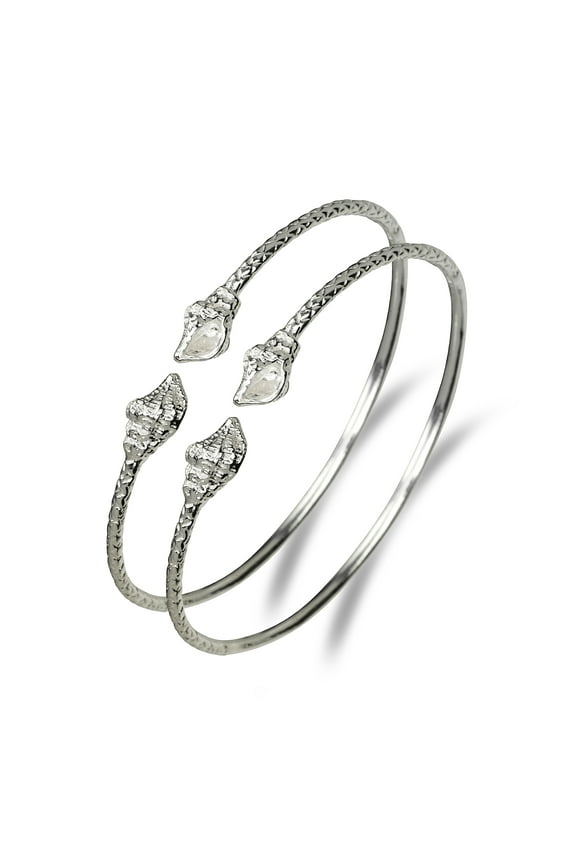Shell Ends West Indian Bangles .925 Sterling Silver (Pair), 26 grams