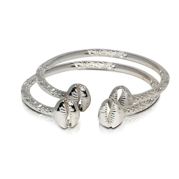 Better Jewelry Solid .925 Sterling Silver Cowrie Shell Bangles, 1 pair