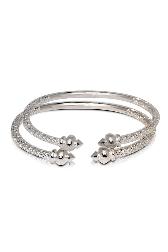 Solid .925 Sterling Silver Round Taj Mahal Bangles, 1 pair
