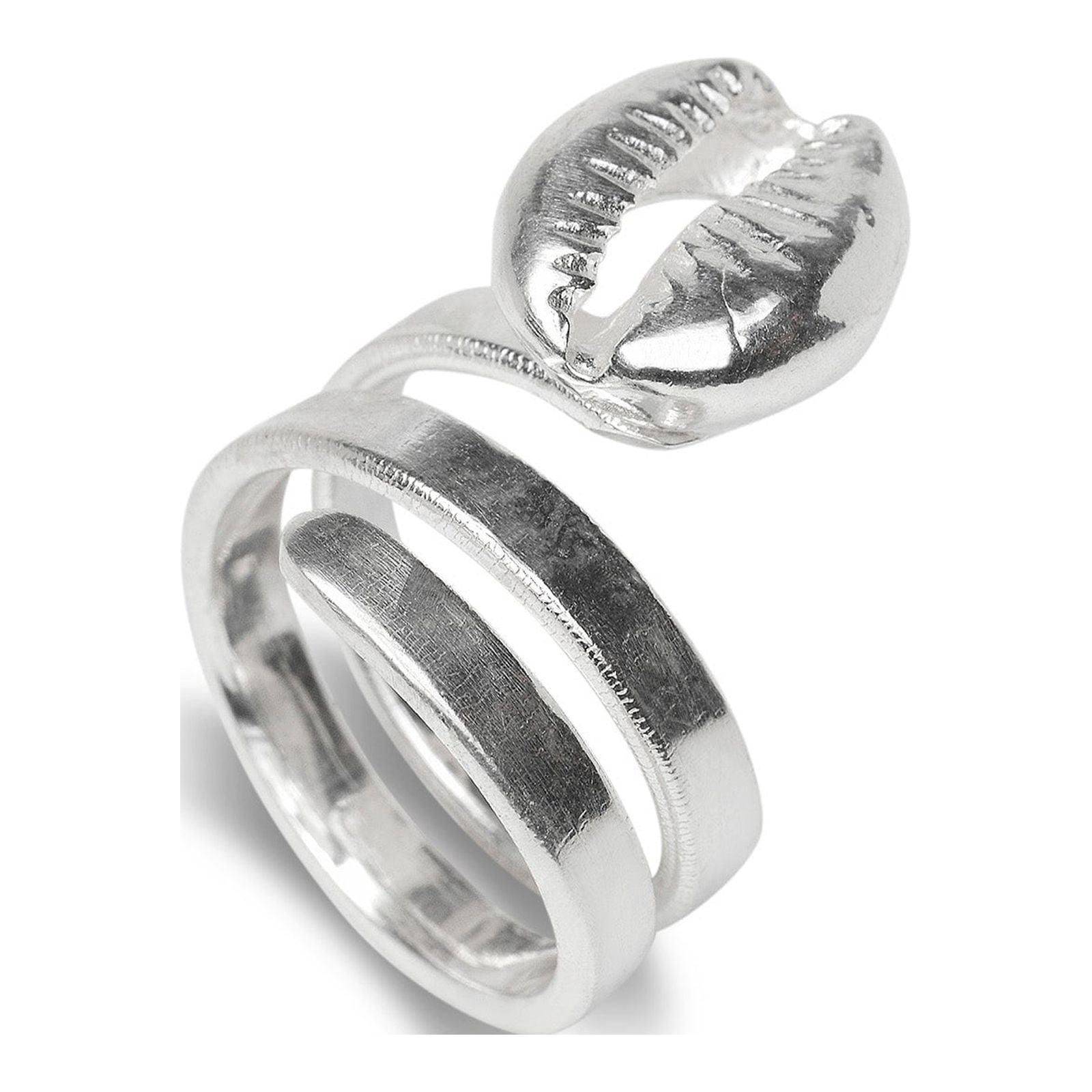 Handmade Cowrie Shell Ring - 925 Sterling Silver With Natural Beach Shell, Hammered Finish 2 thumbnail image