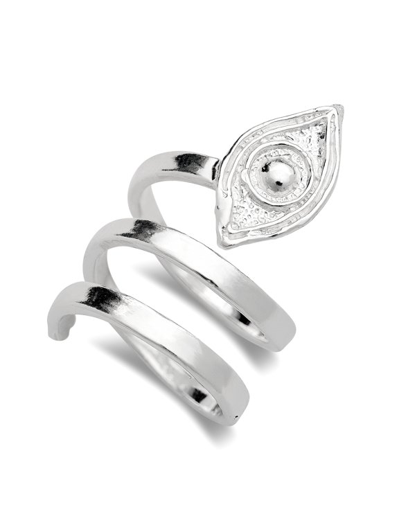 Solid .925 Sterling Silver Spiral Three Row Eye Ring