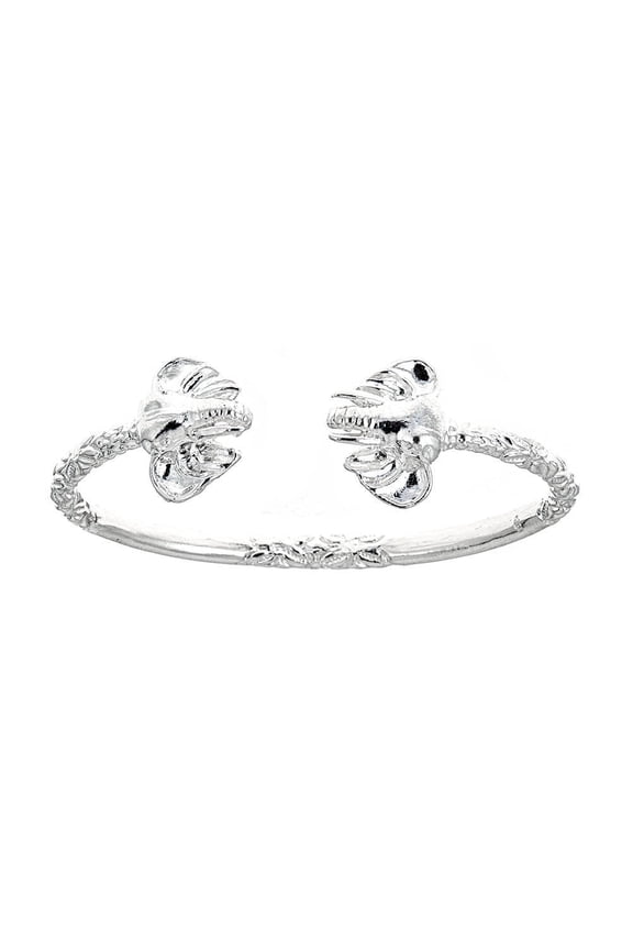 Solid .925 Sterling Silver West Indian Bangle with Large Elephant Ends, 1 piece