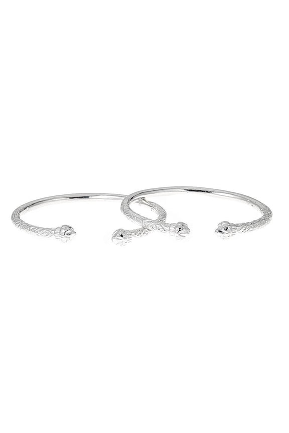 Solid .925 Sterling Silver West Indian Bangles with Fancy Pointed Ends, 1 pair