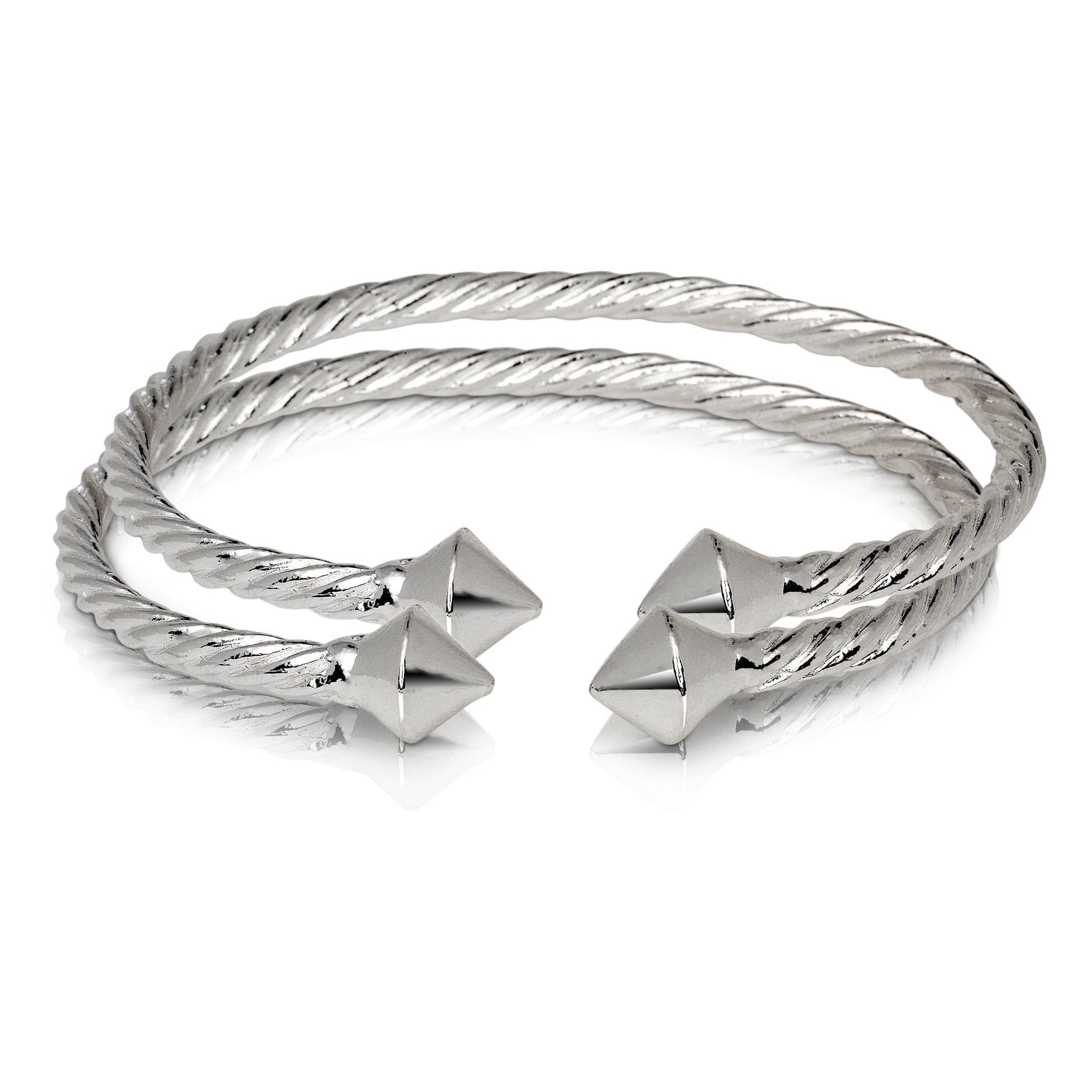 Better Jewelry THICK PYRAMID COILED ROPE WEST INDIAN BANGLES .925 STERLING SILVER (MADE IN USA) (PAIR)