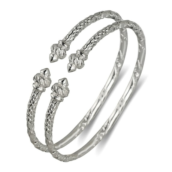 Better Jewelry Taj Mahal Ends .925 Sterling Silver West Indian Bangles (PAIR)