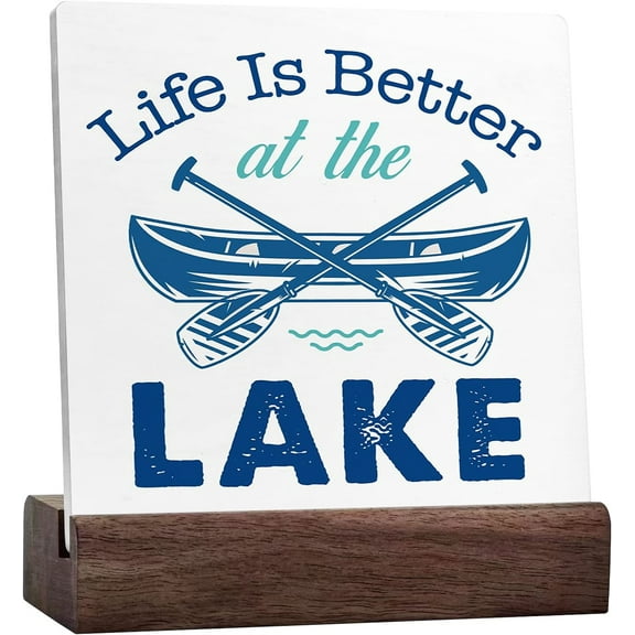 Better At The Lake Rustic Lake Sign Desk Decor,Retro Lake Cabin Home Ceramic Table Sign Desk Decorations For Primitive Country Lake Farmhouse Shelf Table Decor