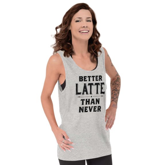 Better Latte Than Never Coffee Womens Plus Size Graphic Tank Top Brisco Brands 2X