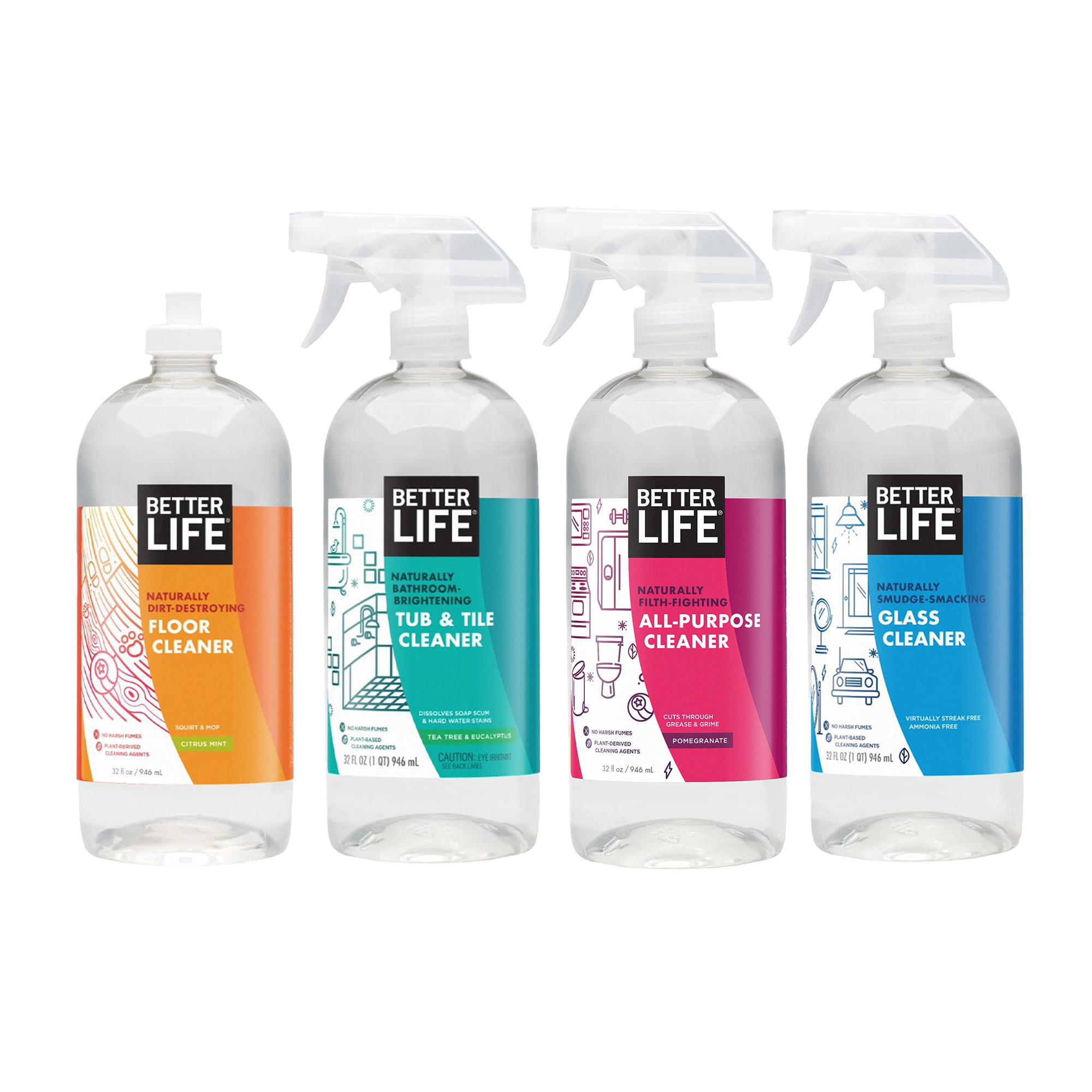 Better Life 4 Cleaner Set w/ Floor, All Purpose, Glass, & Tub Cleaners