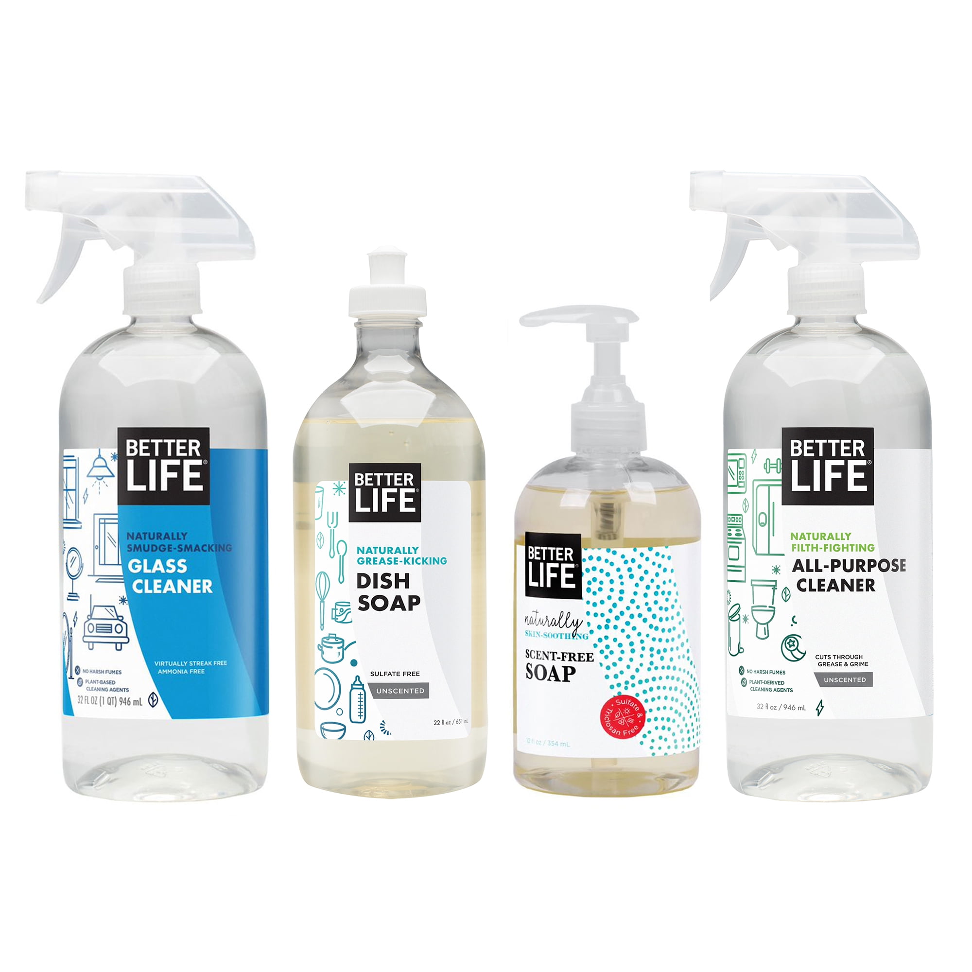 Better Life All Purpose Cleaner, Dish Soap, Glass Cleaner, Hand Soap