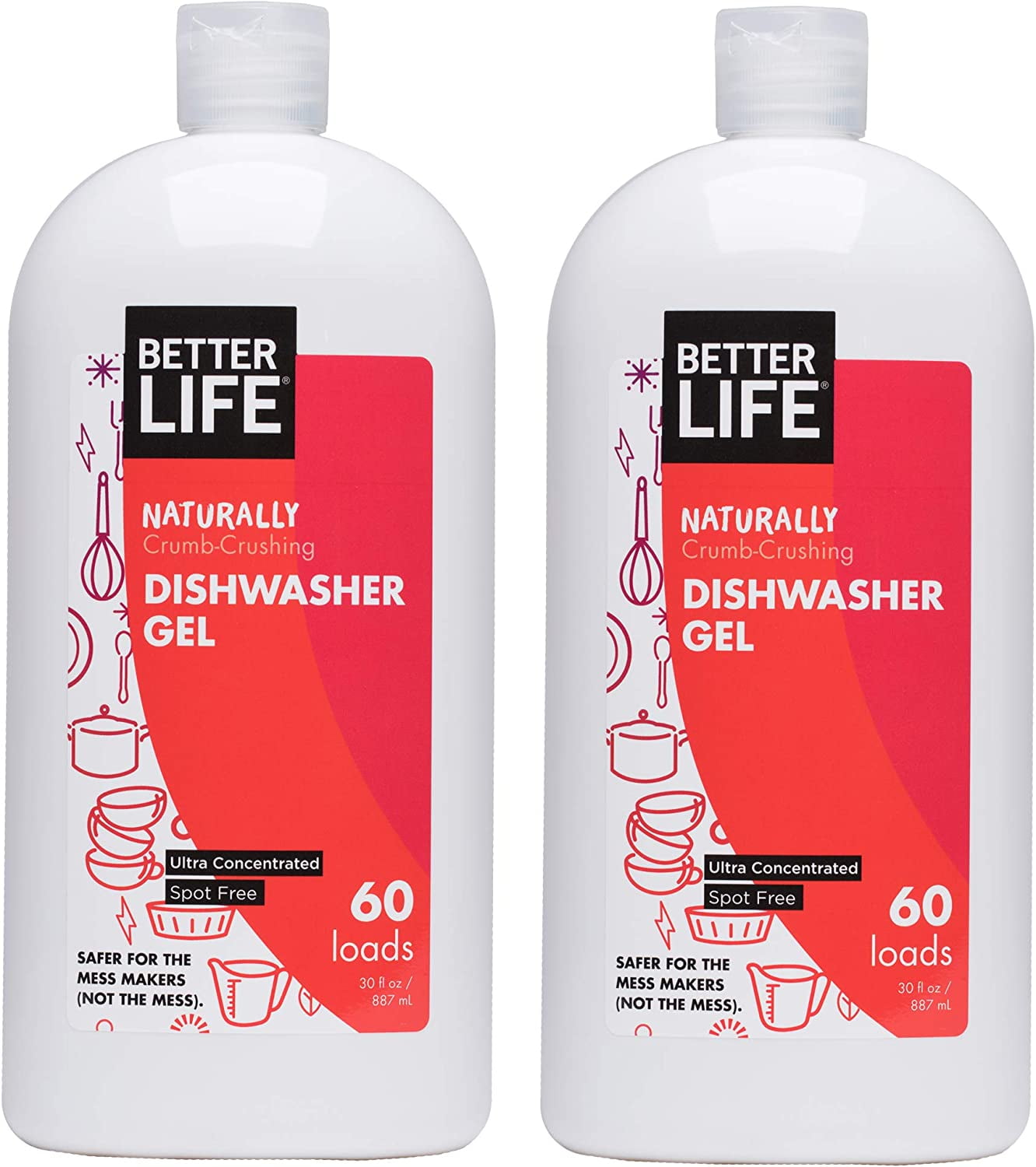 Better Life Natural Dishwasher Gel Detergent, 30 Fl Oz, Pack of 2