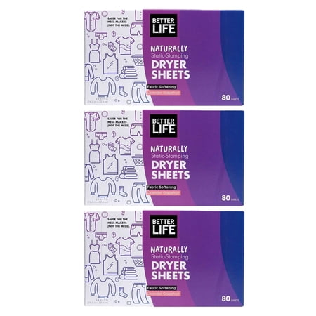 Better Life Plant Based Dryer Sheets, Lavender Grapefruit 80 Count (3 Pack)
