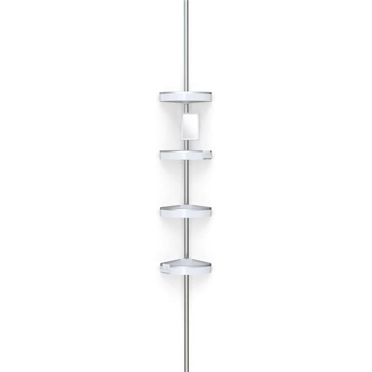 White Aluminum 9-Foot Tension Shower Caddy with Mirror
