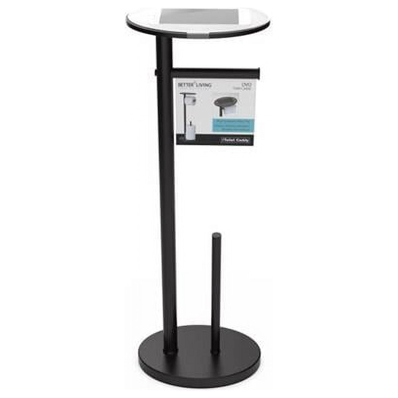 Better Living Matte Black Freestanding Toilet Paper Holder with Tray