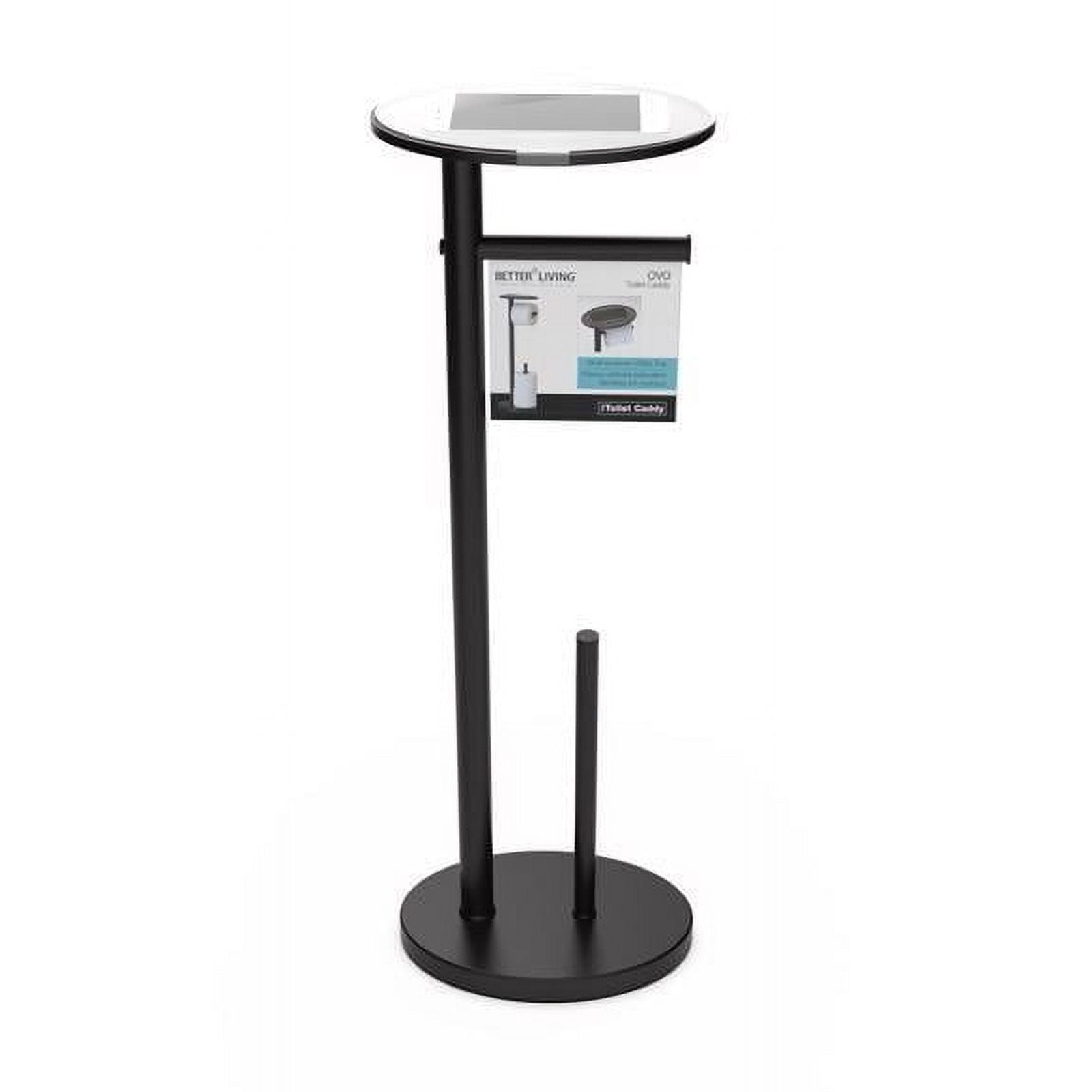 Better Living Matte Black Freestanding Toilet Paper Holder with Tray