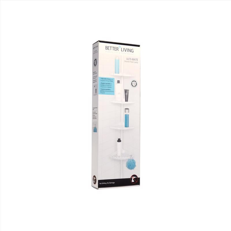 White Metal Tension Mount Shower Corner Shelf