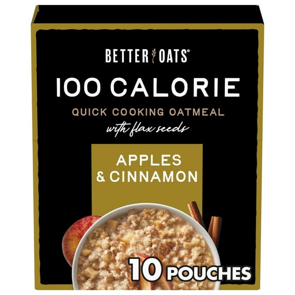 Better Oats 100 Calorie Apples and Cinnamon Oatmeal with Flax Seeds, 10 Instant Oatmeal Packets, 9.8 oz Pack