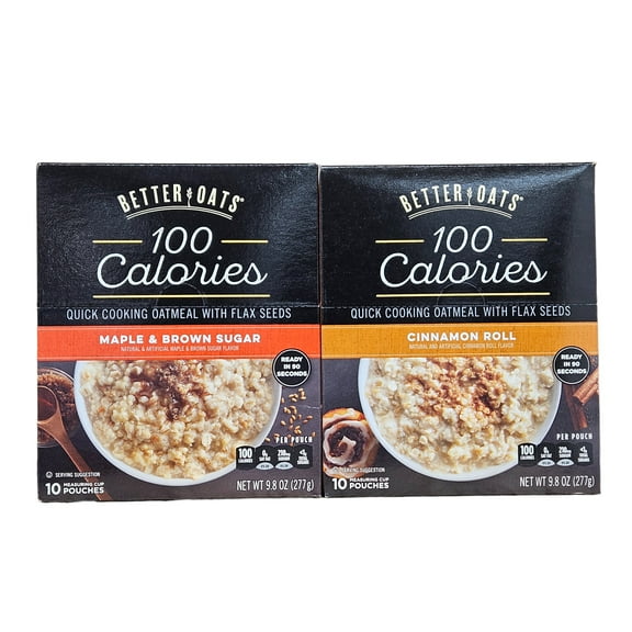 Better Oats 100 Calorie Cinnamon Roll & Maple and Brown Sugar Oatmeal with Flax Seeds (2 Pack)
