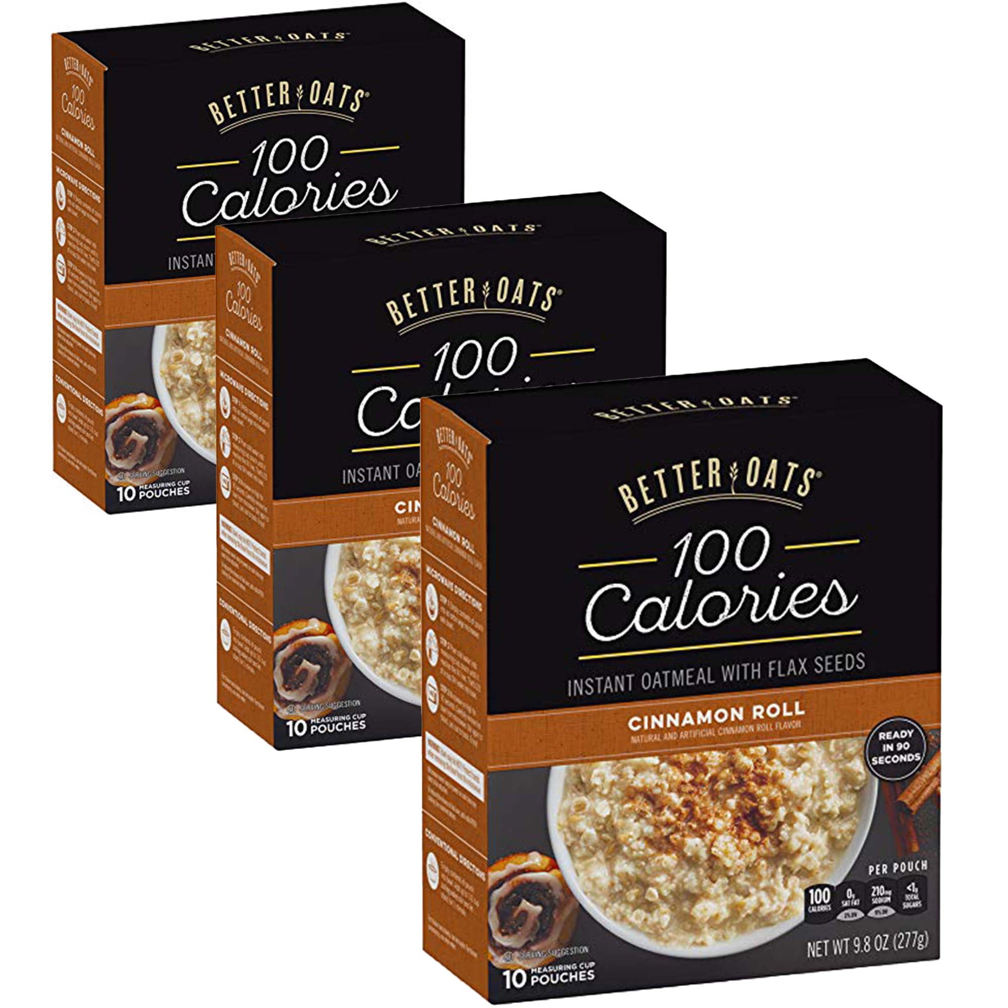 Better Oats 100 Calorie Cinnamon Roll Oatmeal (3 Pack) - Walmart.com