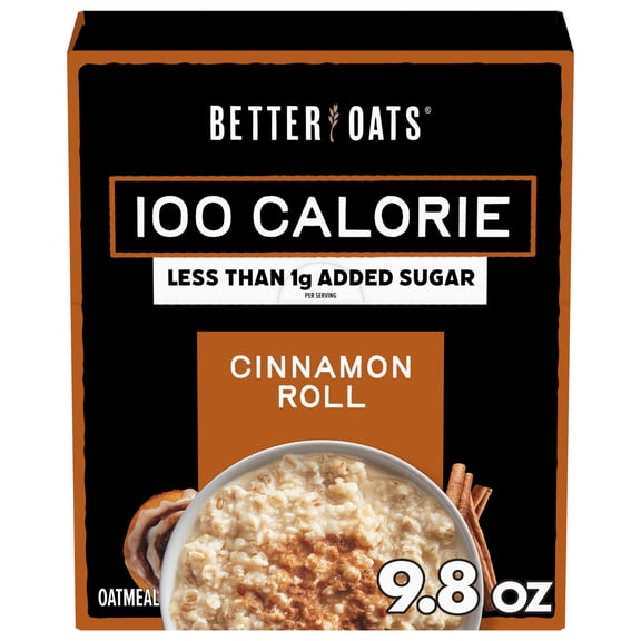 Better Oats 100 Calorie Cinnamon Roll Oatmeal with Flax Seeds, 10 Instant Oatmeal Packets, 9.8 oz Pack